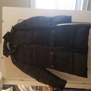 DKNY Black Fleece-lined Midi Puffer Coat with Fur Hood